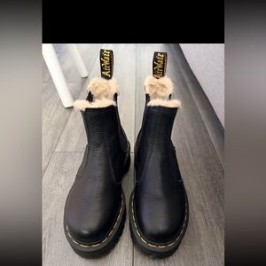 Dr. Martens Black Winter Boots with Cozy Cream Lining